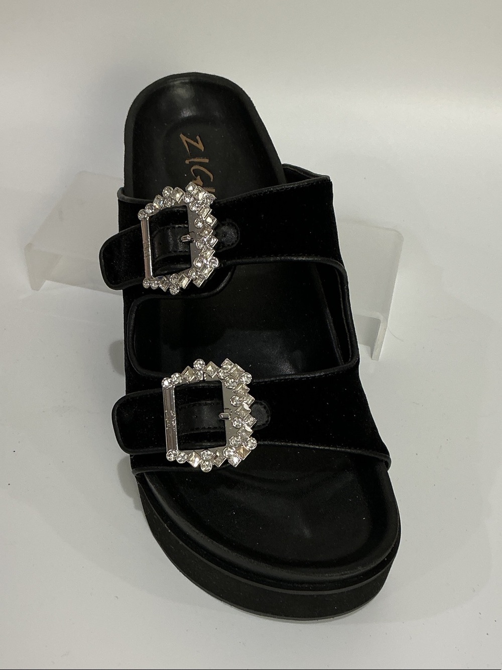 Zigi Rosalinda Black Velvet Double-Buckle Embellished Slide Mules, NEW, various